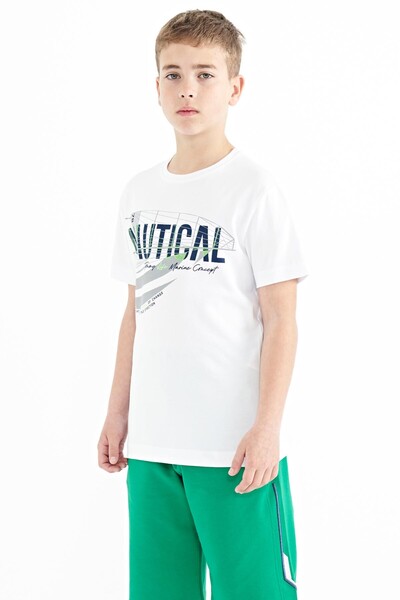 Tommylife Wholesale Crew Neck Standard Fit Printed Boys' T-Shirt 11100 White - Thumbnail