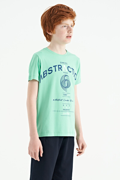 Tommylife Wholesale Crew Neck Standard Fit Printed Boys' T-Shirt 11103 Aqua Green - Thumbnail