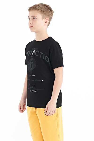 Tommylife Wholesale Crew Neck Standard Fit Printed Boys' T-Shirt 11103 Black - Thumbnail