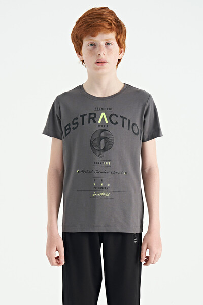 Tommylife Wholesale Crew Neck Standard Fit Printed Boys' T-Shirt 11103 Dark Gray - Thumbnail