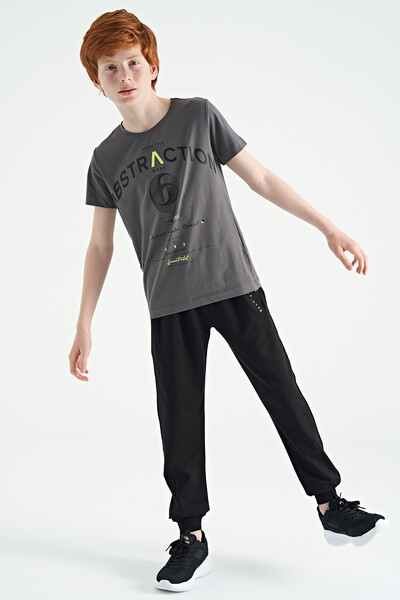 Tommylife Wholesale Crew Neck Standard Fit Printed Boys' T-Shirt 11103 Dark Gray - Thumbnail