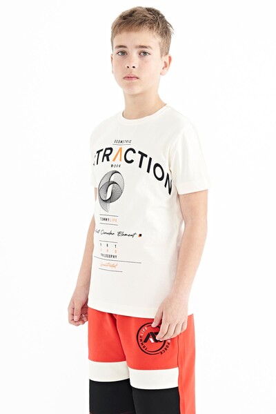 Tommylife Wholesale Crew Neck Standard Fit Printed Boys' T-Shirt 11103 Ecru - Thumbnail