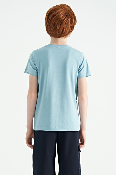 Tommylife Wholesale Crew Neck Standard Fit Printed Boys' T-Shirt 11103 Light Blue - Thumbnail