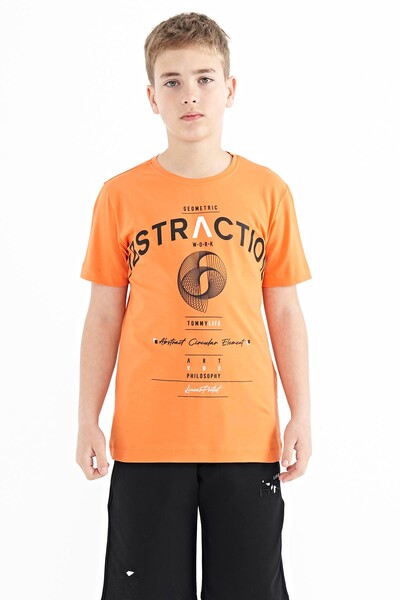 Tommylife Wholesale Crew Neck Standard Fit Printed Boys' T-Shirt 11103 Orange - Thumbnail