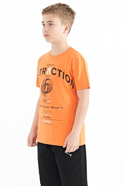 Tommylife Wholesale Crew Neck Standard Fit Printed Boys' T-Shirt 11103 Orange - Thumbnail