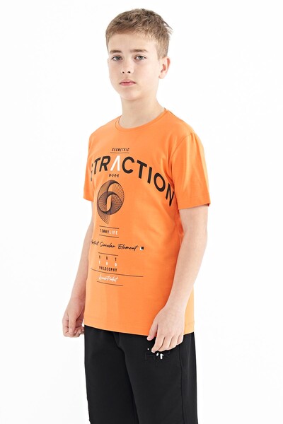 Tommylife Wholesale Crew Neck Standard Fit Printed Boys' T-Shirt 11103 Orange - Thumbnail