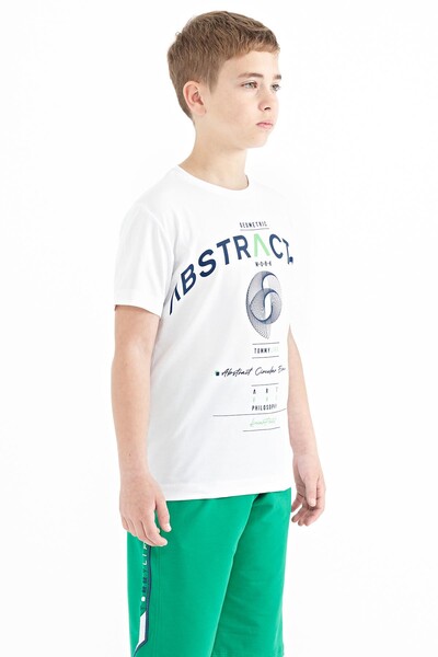 Tommylife Wholesale Crew Neck Standard Fit Printed Boys' T-Shirt 11103 White - Thumbnail