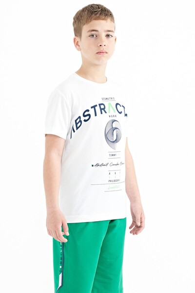 Tommylife Wholesale Crew Neck Standard Fit Printed Boys' T-Shirt 11103 White - Thumbnail