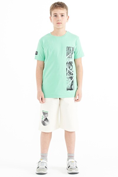 Tommylife Wholesale Crew Neck Standard Fit Printed Boys' T-Shirt 11104 Aqua Green - Thumbnail