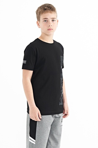 Tommylife Wholesale Crew Neck Standard Fit Printed Boys' T-Shirt 11104 Black - Thumbnail