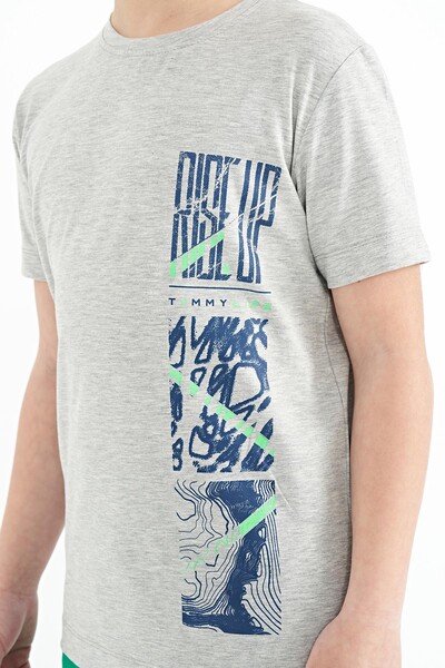 Tommylife Wholesale Crew Neck Standard Fit Printed Boys' T-Shirt 11104 Gray Melange - Thumbnail