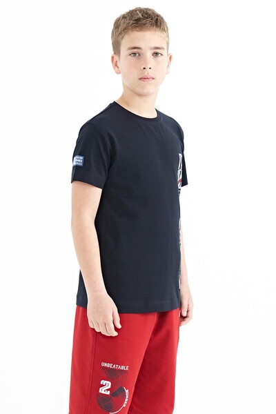 Tommylife Wholesale Crew Neck Standard Fit Printed Boys' T-Shirt 11104 Navy Blue - Thumbnail