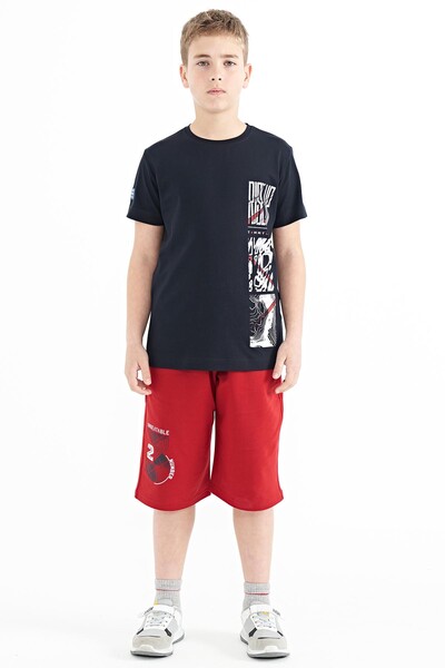 Tommylife Wholesale Crew Neck Standard Fit Printed Boys' T-Shirt 11104 Navy Blue - Thumbnail