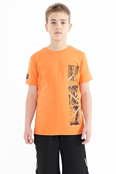 Tommylife Wholesale Crew Neck Standard Fit Printed Boys' T-Shirt 11104 Orange - Thumbnail