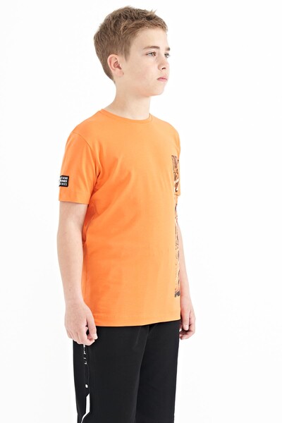 Tommylife Wholesale Crew Neck Standard Fit Printed Boys' T-Shirt 11104 Orange - Thumbnail