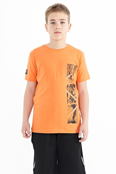 Tommylife Wholesale Crew Neck Standard Fit Printed Boys' T-Shirt 11104 Orange - Thumbnail