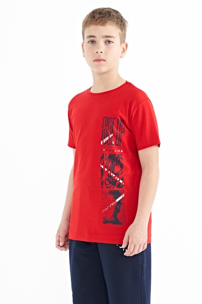 Tommylife Wholesale Crew Neck Standard Fit Printed Boys' T-Shirt 11104 Red - Thumbnail