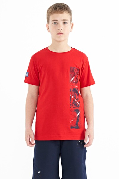 Tommylife Wholesale Crew Neck Standard Fit Printed Boys' T-Shirt 11104 Red - Thumbnail