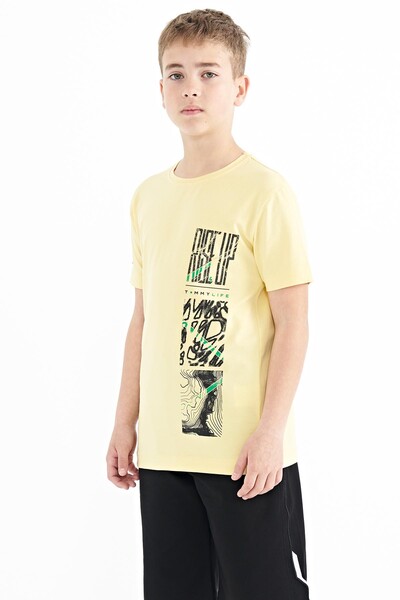 Tommylife Wholesale Crew Neck Standard Fit Printed Boys' T-Shirt 11104 Yellow - Thumbnail