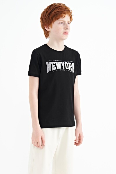 Tommylife Wholesale Crew Neck Standard Fit Printed Boys' T-Shirt 11105 Black - Thumbnail
