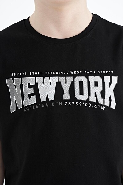 Tommylife Wholesale Crew Neck Standard Fit Printed Boys' T-Shirt 11105 Black - Thumbnail