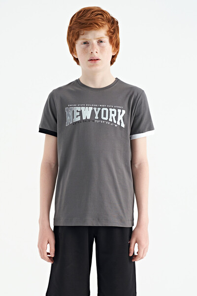 Tommylife Wholesale Crew Neck Standard Fit Printed Boys' T-Shirt 11105 Dark Gray - Thumbnail