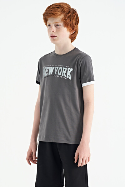 Tommylife Wholesale Crew Neck Standard Fit Printed Boys' T-Shirt 11105 Dark Gray - Thumbnail