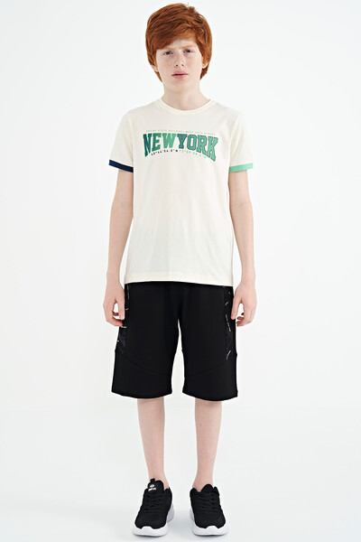 Tommylife Wholesale Crew Neck Standard Fit Printed Boys' T-Shirt 11105 Ecru - Thumbnail