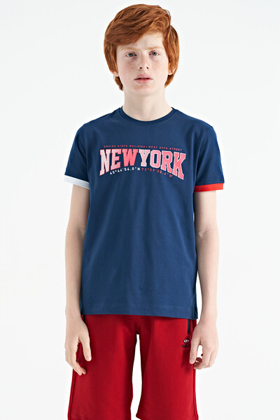 Tommylife Wholesale Crew Neck Standard Fit Printed Boys' T-Shirt 11105 Indigo - Thumbnail