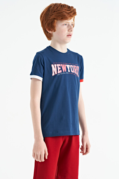 Tommylife Wholesale Crew Neck Standard Fit Printed Boys' T-Shirt 11105 Indigo - Thumbnail