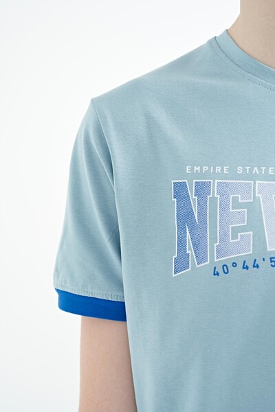 Tommylife Wholesale Crew Neck Standard Fit Printed Boys' T-Shirt 11105 Light Blue - Thumbnail