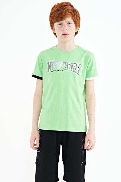 Tommylife Wholesale Crew Neck Standard Fit Printed Boys' T-Shirt 11105 Neon Green - Thumbnail