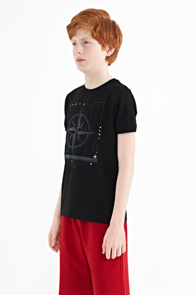 Tommylife Wholesale Crew Neck Standard Fit Printed Boys' T-Shirt 11106 Black - Thumbnail