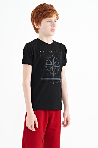 Tommylife Wholesale Crew Neck Standard Fit Printed Boys' T-Shirt 11106 Black - Thumbnail