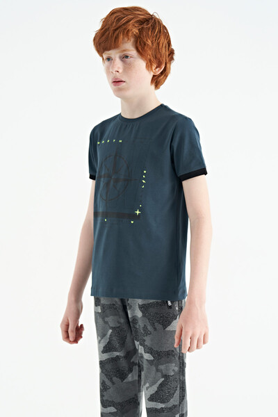 Tommylife Wholesale Crew Neck Standard Fit Printed Boys' T-Shirt 11106 Forest Green - Thumbnail