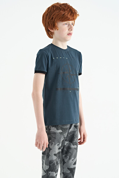 Tommylife Wholesale Crew Neck Standard Fit Printed Boys' T-Shirt 11106 Forest Green - Thumbnail