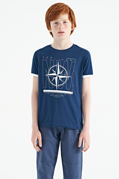 Tommylife Wholesale Crew Neck Standard Fit Printed Boys' T-Shirt 11106 Indigo - Thumbnail