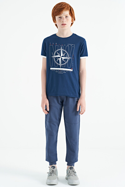 Tommylife Wholesale Crew Neck Standard Fit Printed Boys' T-Shirt 11106 Indigo - Thumbnail