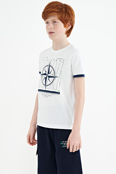 Tommylife Wholesale Crew Neck Standard Fit Printed Boys' T-Shirt 11106 White - Thumbnail