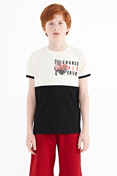 Tommylife Wholesale Crew Neck Standard Fit Printed Boys' T-Shirt 11107 Ecru - Thumbnail