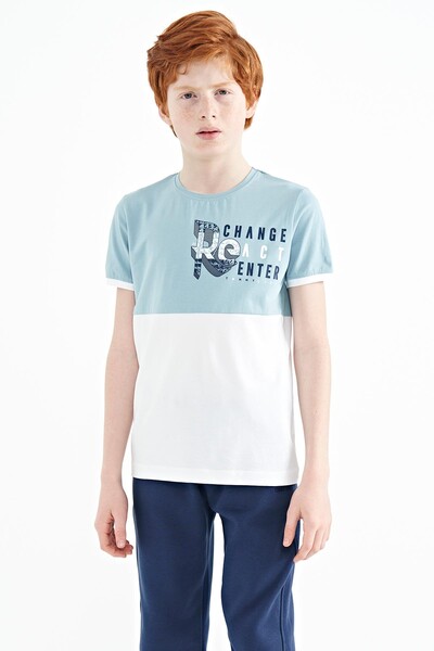 Tommylife Wholesale Crew Neck Standard Fit Printed Boys' T-Shirt 11107 Light Blue - Thumbnail