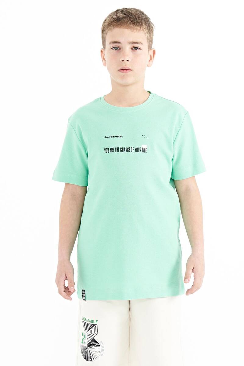 TOMMYLIFE - Tommylife Wholesale Crew Neck Standard Fit Printed Boys' T-Shirt 11117 Aqua Green