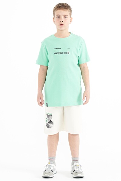 Tommylife Wholesale Crew Neck Standard Fit Printed Boys' T-Shirt 11117 Aqua Green - Thumbnail