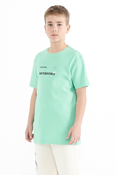 Tommylife Wholesale Crew Neck Standard Fit Printed Boys' T-Shirt 11117 Aqua Green - Thumbnail