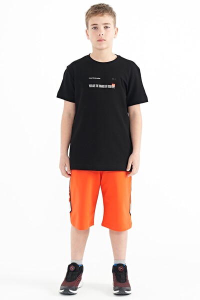 Tommylife Wholesale Crew Neck Standard Fit Printed Boys' T-Shirt 11117 Black - Thumbnail