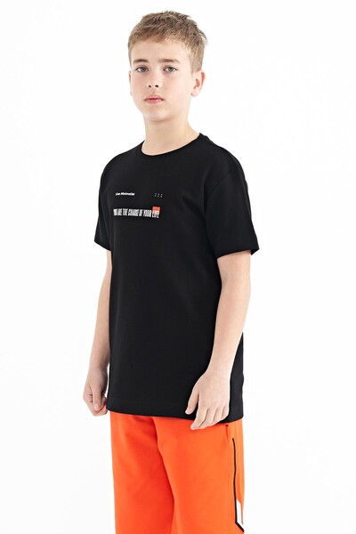 Tommylife Wholesale Crew Neck Standard Fit Printed Boys' T-Shirt 11117 Black - Thumbnail