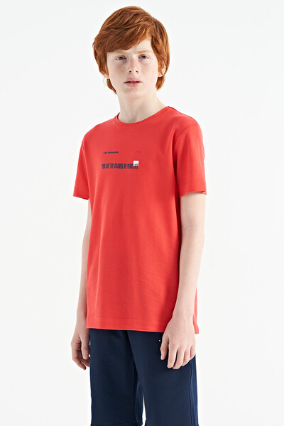 Tommylife Wholesale Crew Neck Standard Fit Printed Boys' T-Shirt 11117 Coral - Thumbnail