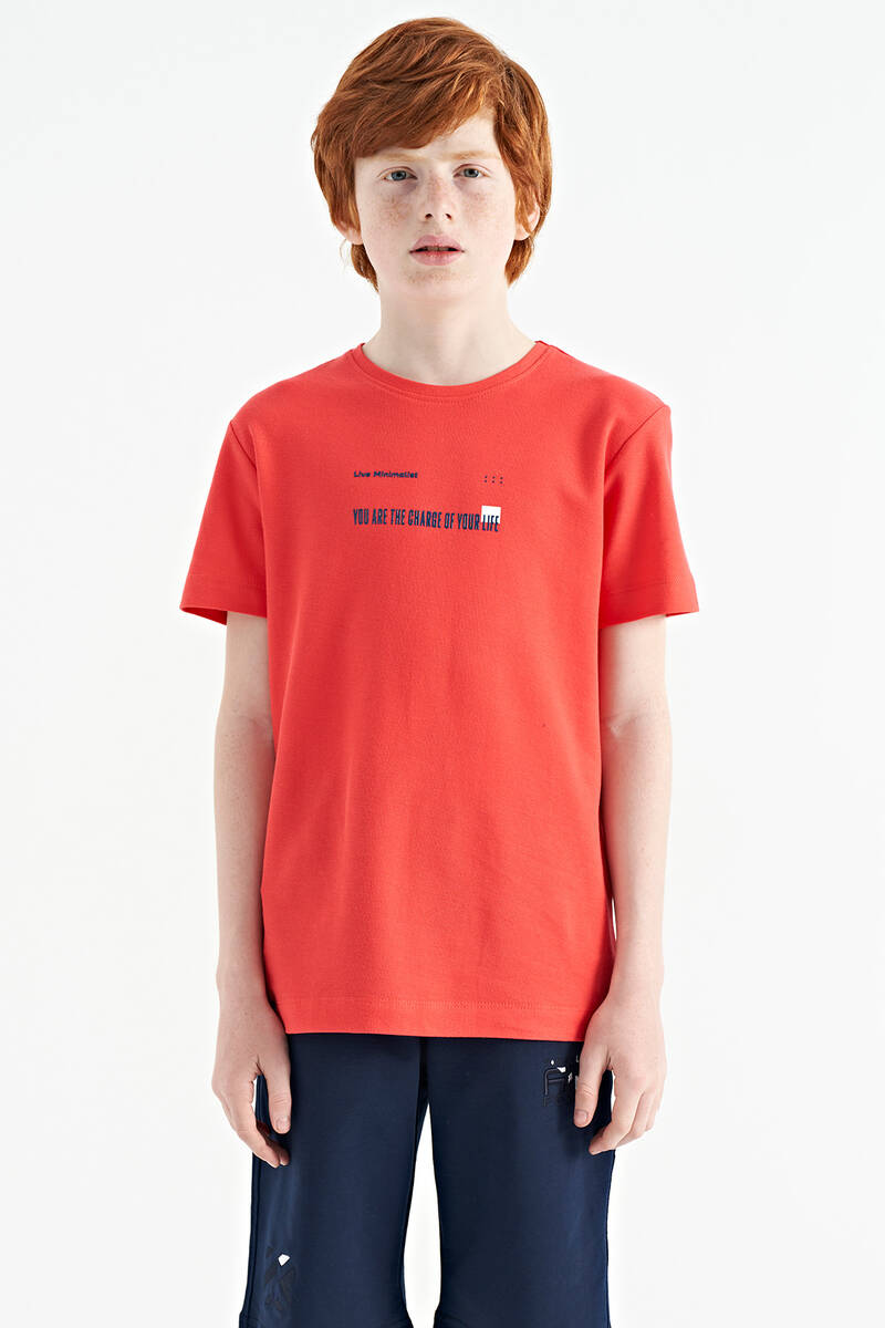 TOMMYLIFE - Tommylife Wholesale Crew Neck Standard Fit Printed Boys' T-Shirt 11117 Coral