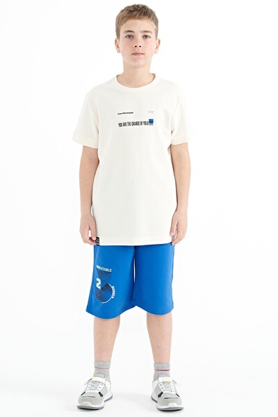 Tommylife Wholesale Crew Neck Standard Fit Printed Boys' T-Shirt 11117 Ecru - Thumbnail
