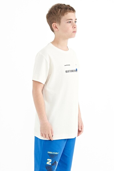 Tommylife Wholesale Crew Neck Standard Fit Printed Boys' T-Shirt 11117 Ecru - Thumbnail